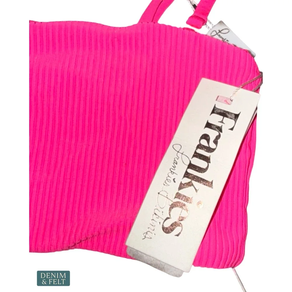 NEW Frankies Bikinis Carter Ribbed Cutout One Piece Swimsuit Pink Small